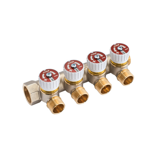 Коллектор ICMA 227 с отсечными клапанами, 3/4″ × 4 выхода 1/2″