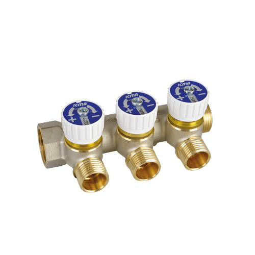 Коллектор ICMA 227 с отсечными клапанами, 3/4″ × 3 выхода 1/2″